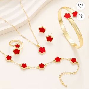Gold and Red Floral Jewelry Set